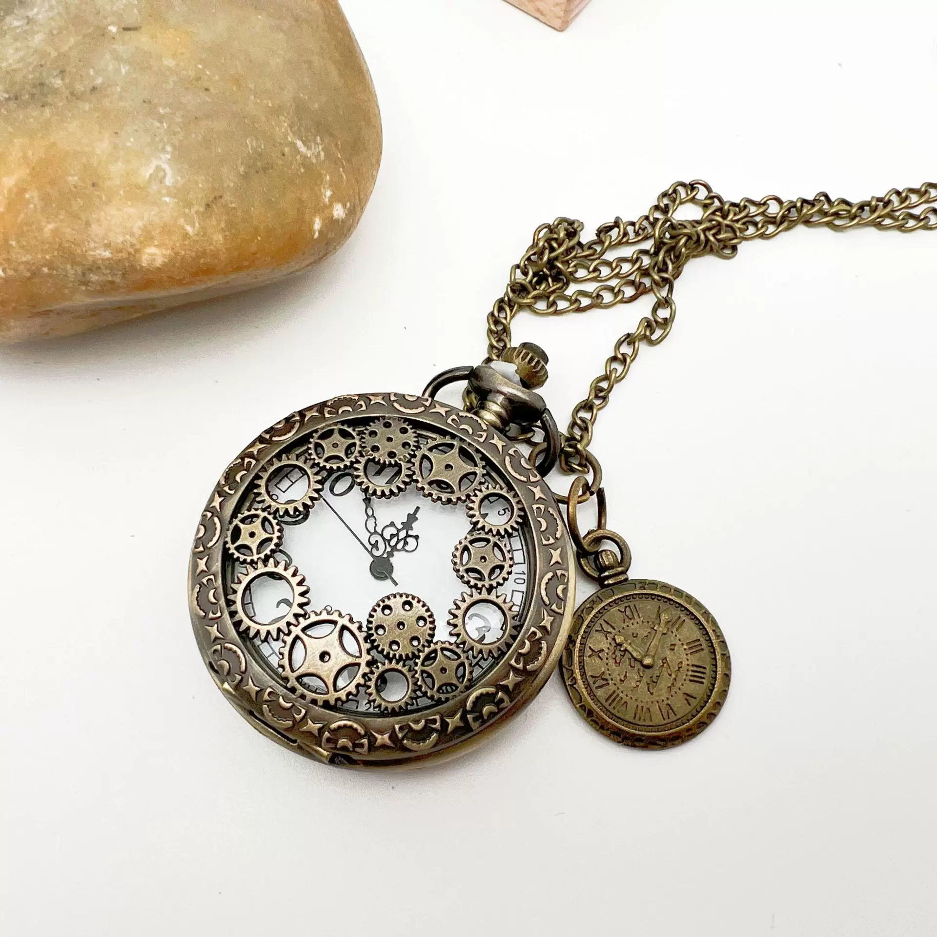 热卖创意齿轮怀表加罗盘挂件复古大号怀 男女士礼品石英表厂家现