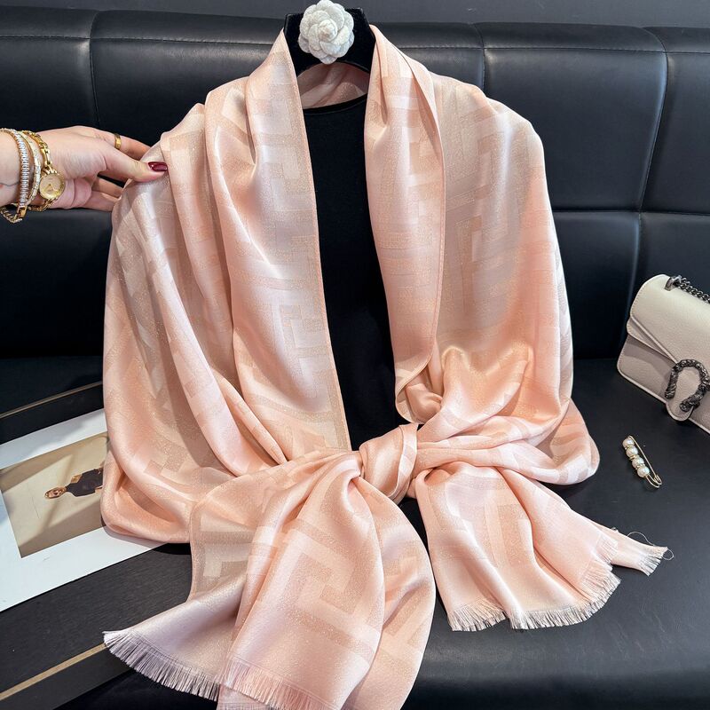 Spring and Autumn New Summer Sunscreen Beach Scarf Women's Silk Scarf Outer-built Air-conditioned Room Shawl Oversized Sky Silk Cotton Scarf Scarf