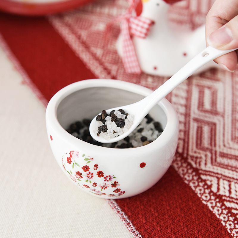 Inswind cubiertos flores rojas pollo frito frasco de cerámica frasco de azúcar frasco de sal frasco de pollo creativo frasco de Pascua transfronterizo