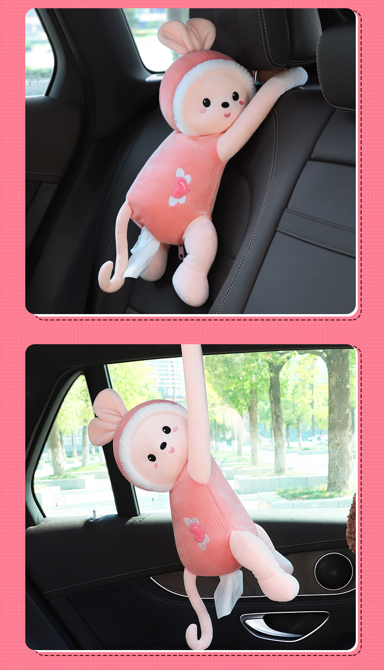 Cute car tissue box rear seat back-mounted Cartoon Doll car tissue box car interior decoration supplies