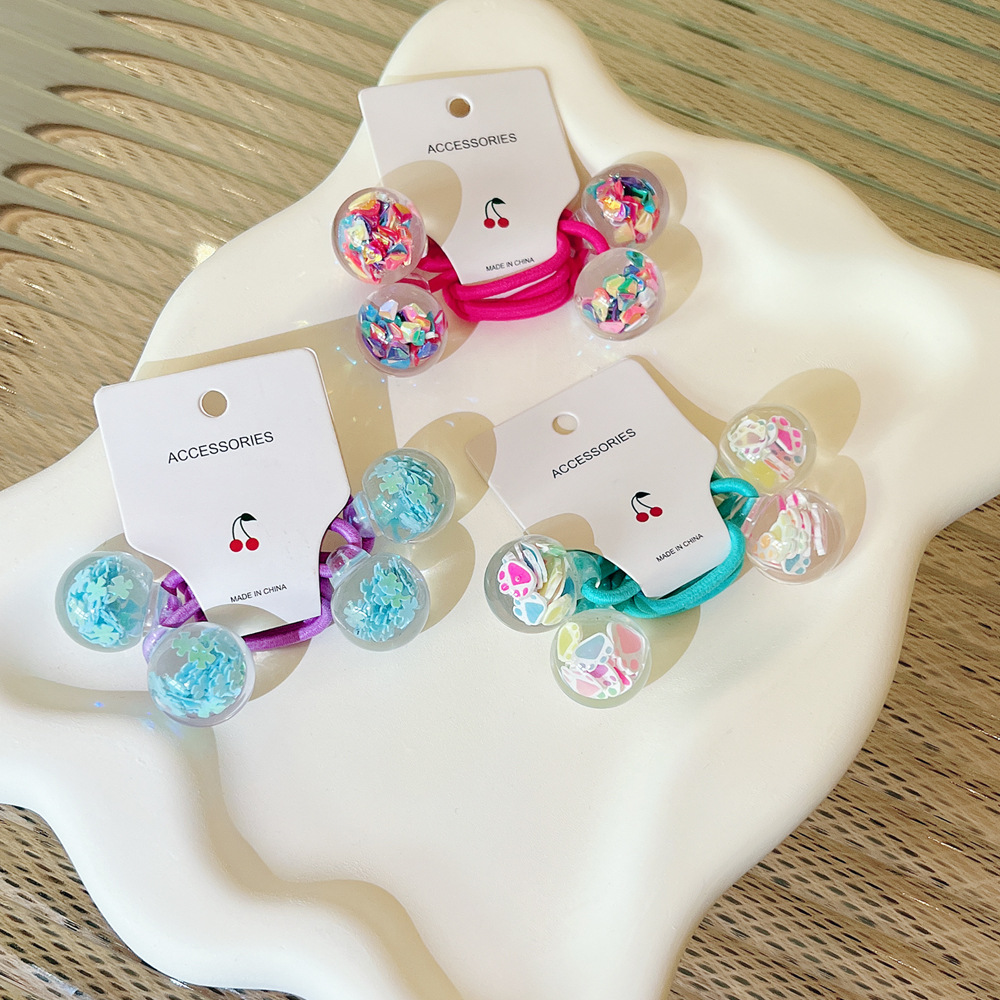 Cuerda de pelo de doble raíz para niños Corea del Sur accesorios para el cabello para niñas Bola de arena movediza banda de goma corbata cabeza de bola cuerda de pelo de cola de caballo