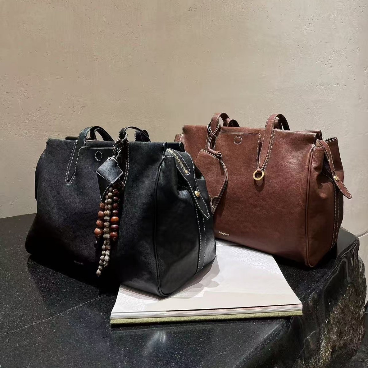 Songshan Trace Series Vegetable Tanned Cowhide New Tote Large Capacity Travel Bag Shoulder Commuter Bag For Women - Thumbnail 2