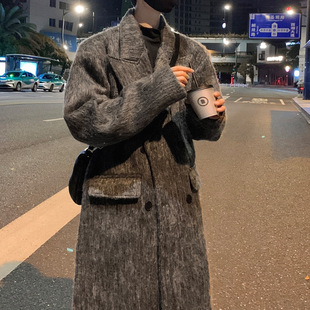 Korean Long Woolen Outwear Heavyweight Men's Winter Outdoor Trendy Brand Loose Outwear Vibe High Street Casual Couple Windbreaker