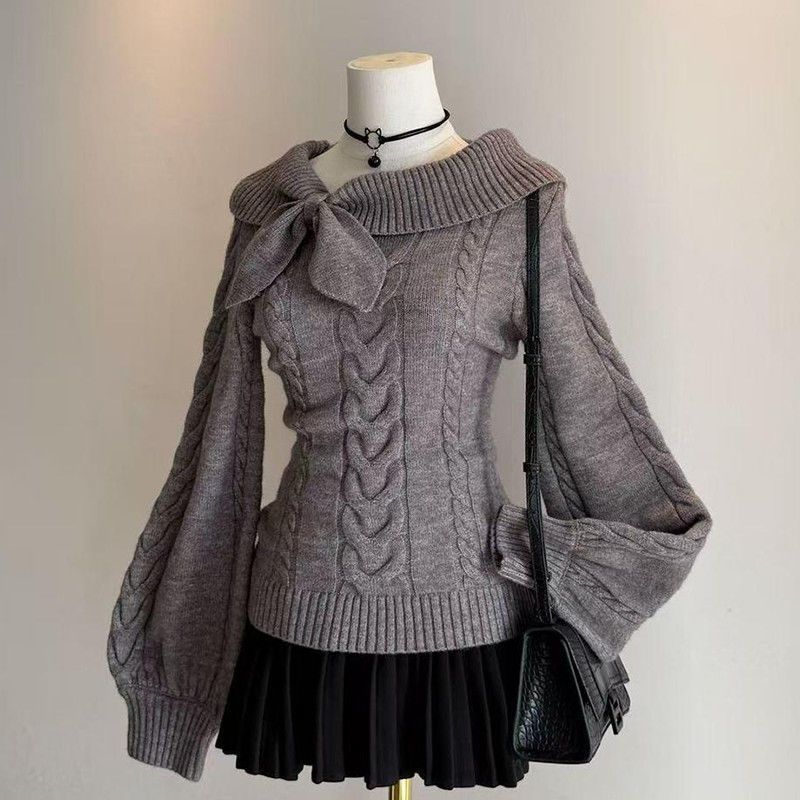 韩版甜美可爱秋冬季套头兔耳领针织衫毛衣新款设计古早上衣氛围感