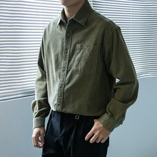 能盟日系工装灯芯绒长袖衬衫男宽松外套保暖重磅口袋秋冬休闲衬衣
