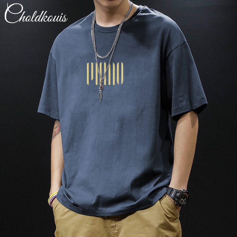 Camiseta de estilo americano de alta calle para hombres de verano in tide marca de algodón de manga corta ropa de cuello redondo de tendencia suelta manga de cinco partes