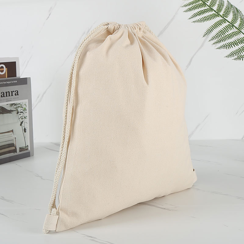 Bolsillos con cordón de lona, publicidad personalizada, algodón, compras, mochila con cierre de hombro, bolsa de algodón con cordón en blanco, en stock