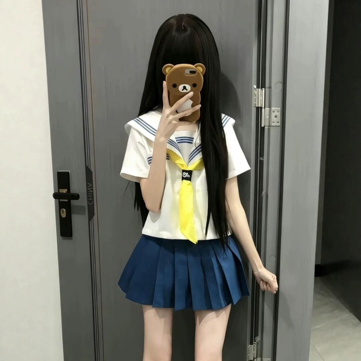 甜辣少女水手服百搭基础款百褶短裙套装夏日校供感白三本中间服女