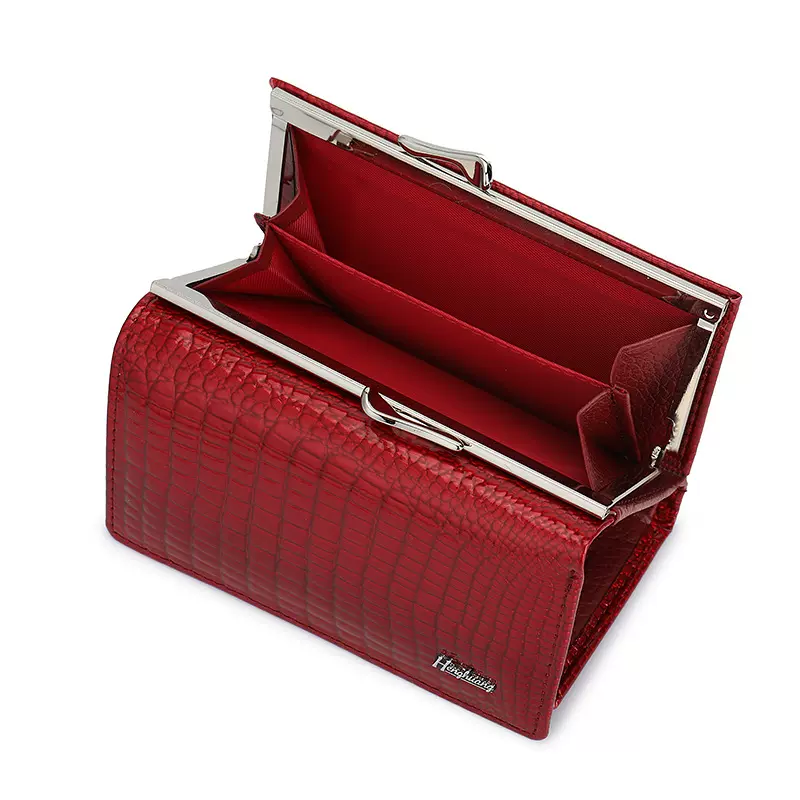 跨境热销漆皮真皮钱包女士短款钱包时尚纯色卡包多功能三折皮夹女