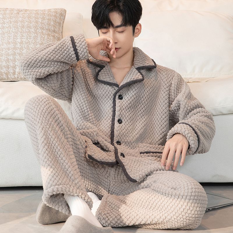 Simple otoño y invierno de hombre coral camisa de pijama de camisa de manga larga larga tamaño grande con camisa de franela cálida ropa de invierno