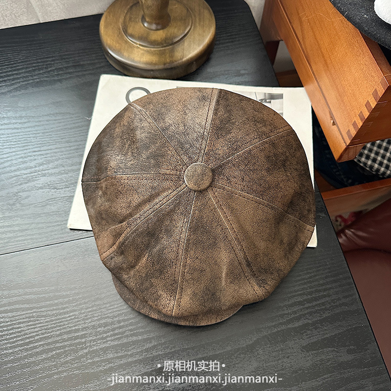 复古做旧渲染八角帽男女秋冬季港风百搭显脸小报童帽英伦前进帽|undefined