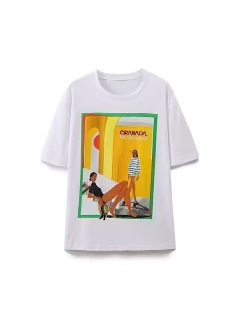 クロスボーダートレンディな新しい夏のカジュアルルーズプリントパターンデザイン純綿半袖トップシャツ男性と女性のための Tシャツクロス|undefined