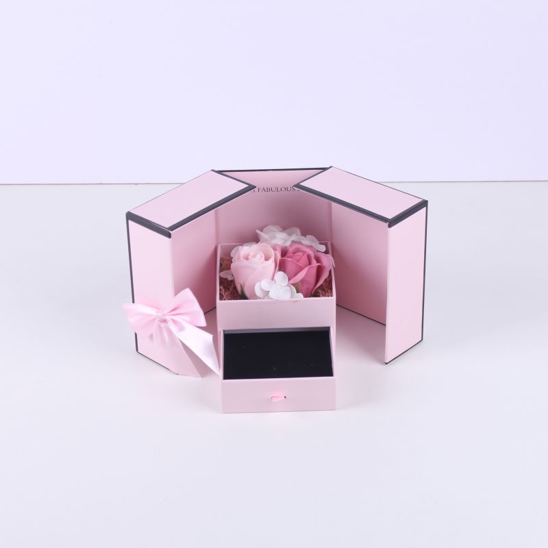 Día de San Valentín Inmortal Rose Joyas Caja de regalo Creativa de doble puerta Saponina Flor Lápiz labial Collar Caja de embalaje de regalo