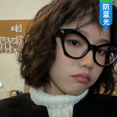 2021 New Anti-blue light glasses, Retro cat-eye, glossy black, personalized eyeglass frames, popular cross-border, non-prescription glasses