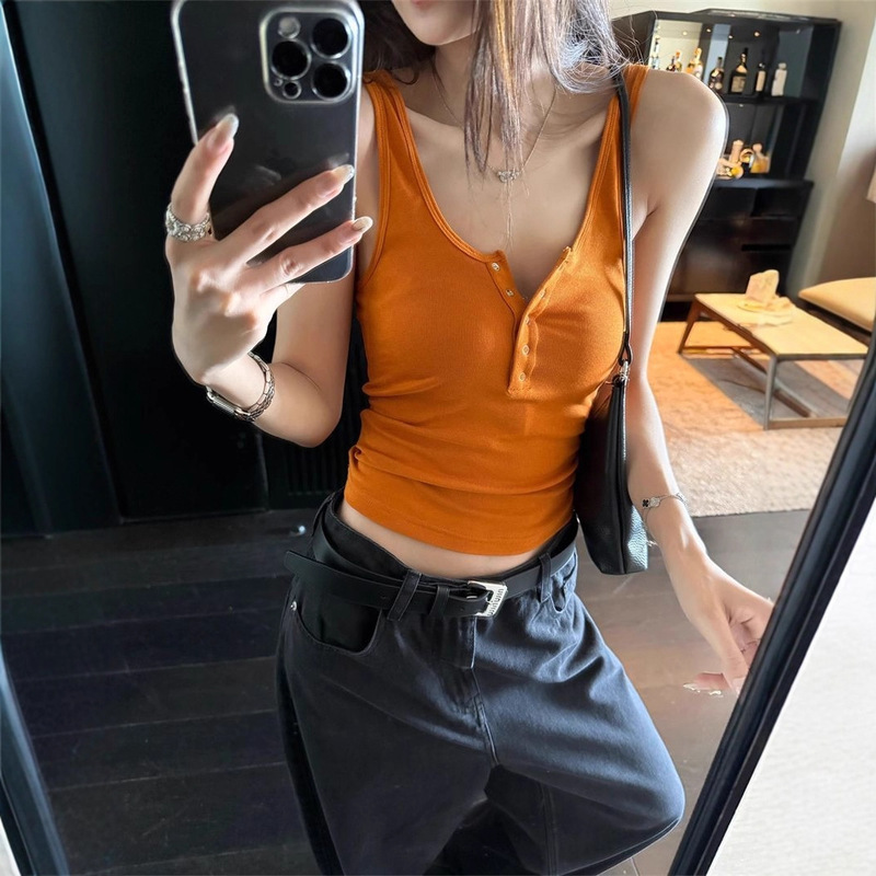 [260g Rayon Modal] American High-End Button Sleeveless Vest Women's Summer Slimming Look Versatile Top