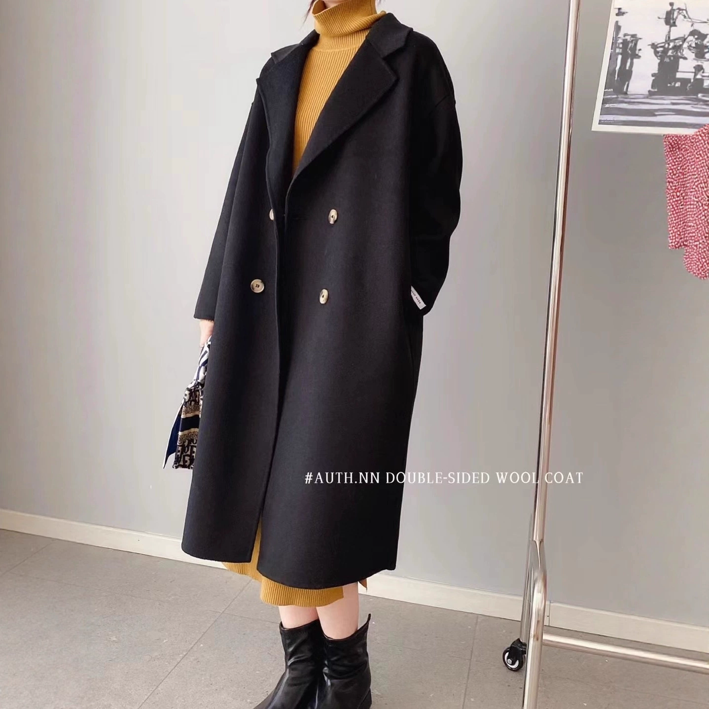 Double-Sided Cashmere Wool Coat, Korean Style Women's Jacket, Autumn, Reversible, S–M