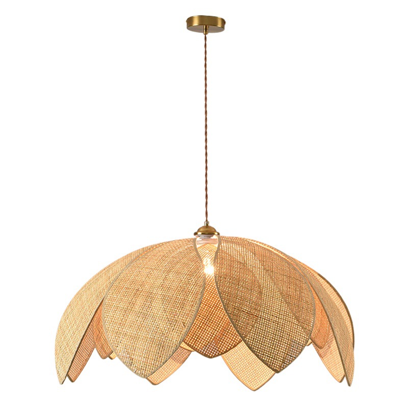 Lámpara colgante de ratán estilo wabi-sabi para sala de estar, comedor, dormitorio, casa de huéspedes, lámpara tejida, lámpara colgante de pétalos de arte creativo vintage