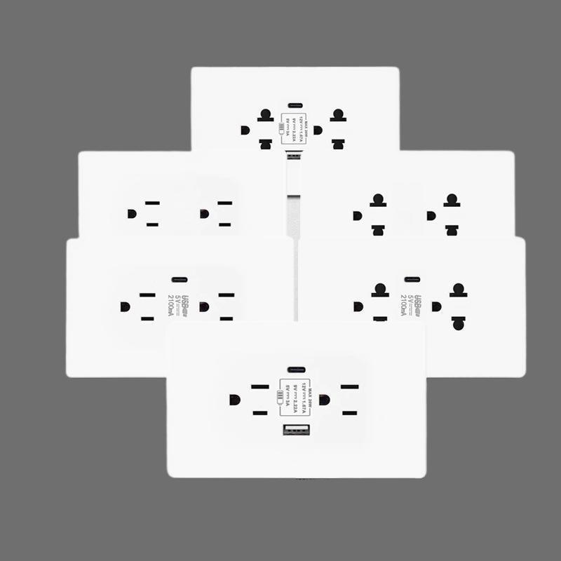 Foreign Trade American Standard Wall Switch Socket 15A American Six-Hole with Usb+Type C Charging American Standard Socket White