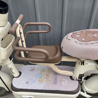 Electric Vehicle Child Seat, Battery: Electric car child seat - special-for-models-with-thick-straight-seat-posts-installed-and-shipped-without-assembly-tool-anti-slip-pads-load-capacity-100kg-single-seat-off-white-handle-guardrail-off-white