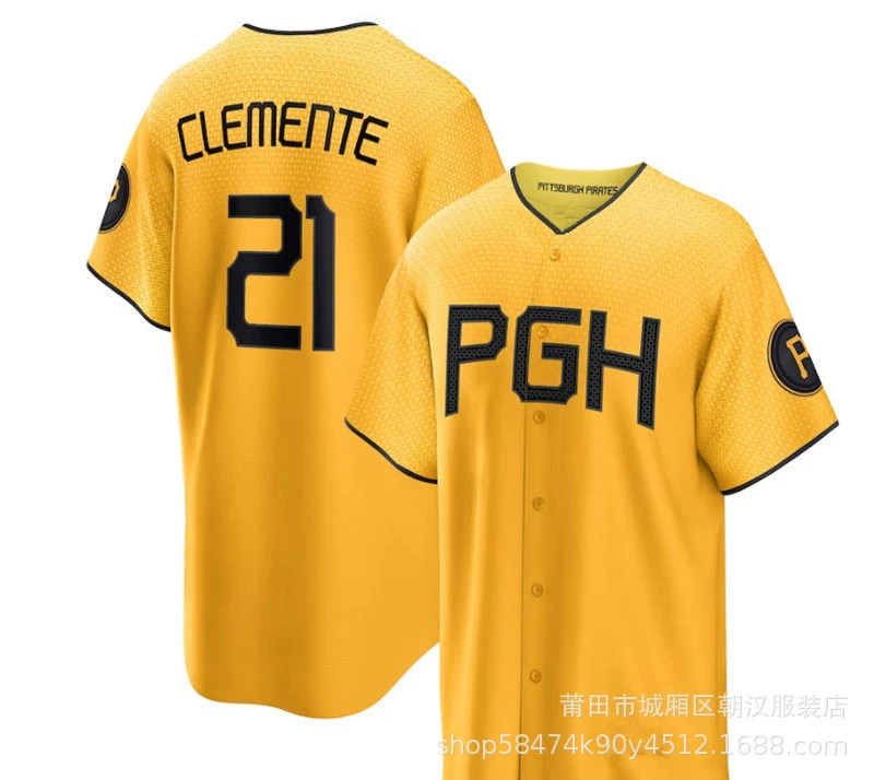 Бейсбольная джерси Pirates клeмента жёлтая Elite №21, Clemente