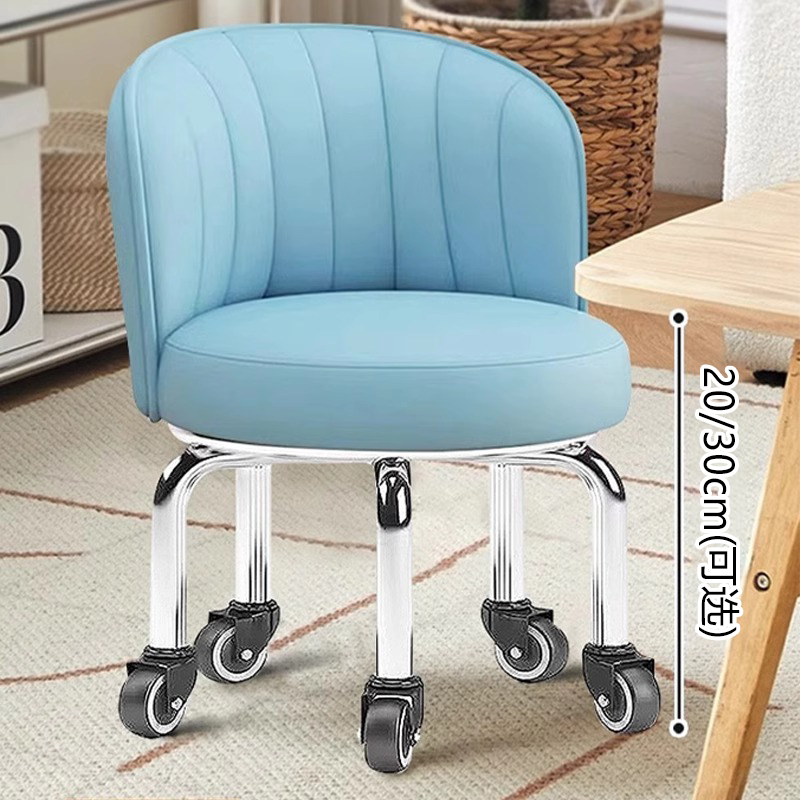 Silent Swivel Low Stool for Home Use with Wheels, Shoe-Changing Small Stool, Sturdy and Durable Baby Stool with Backrest Chair