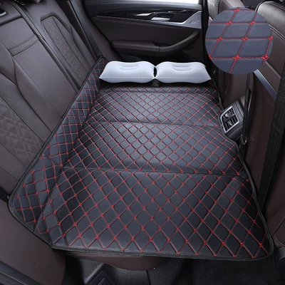car travel, car travel bed, rear Vehicle-mounted inflatable bed - black-and-red-standard-version-12880cm-2-inflatable-pillows-storage-bag