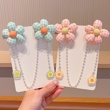 女童春夏新款糖果色布艺发夹彩色流苏发饰甜美公主花朵吊坠链条夹