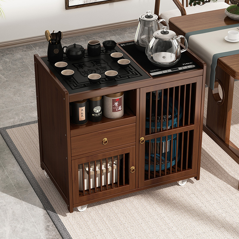 Mobile Small Tea Table for Home Use, Tea Brewing Station with Kettle, Integrated Tea Cart, Tea Cabinet Side Cabinet, Tea Bar Cabinet, Tea Set