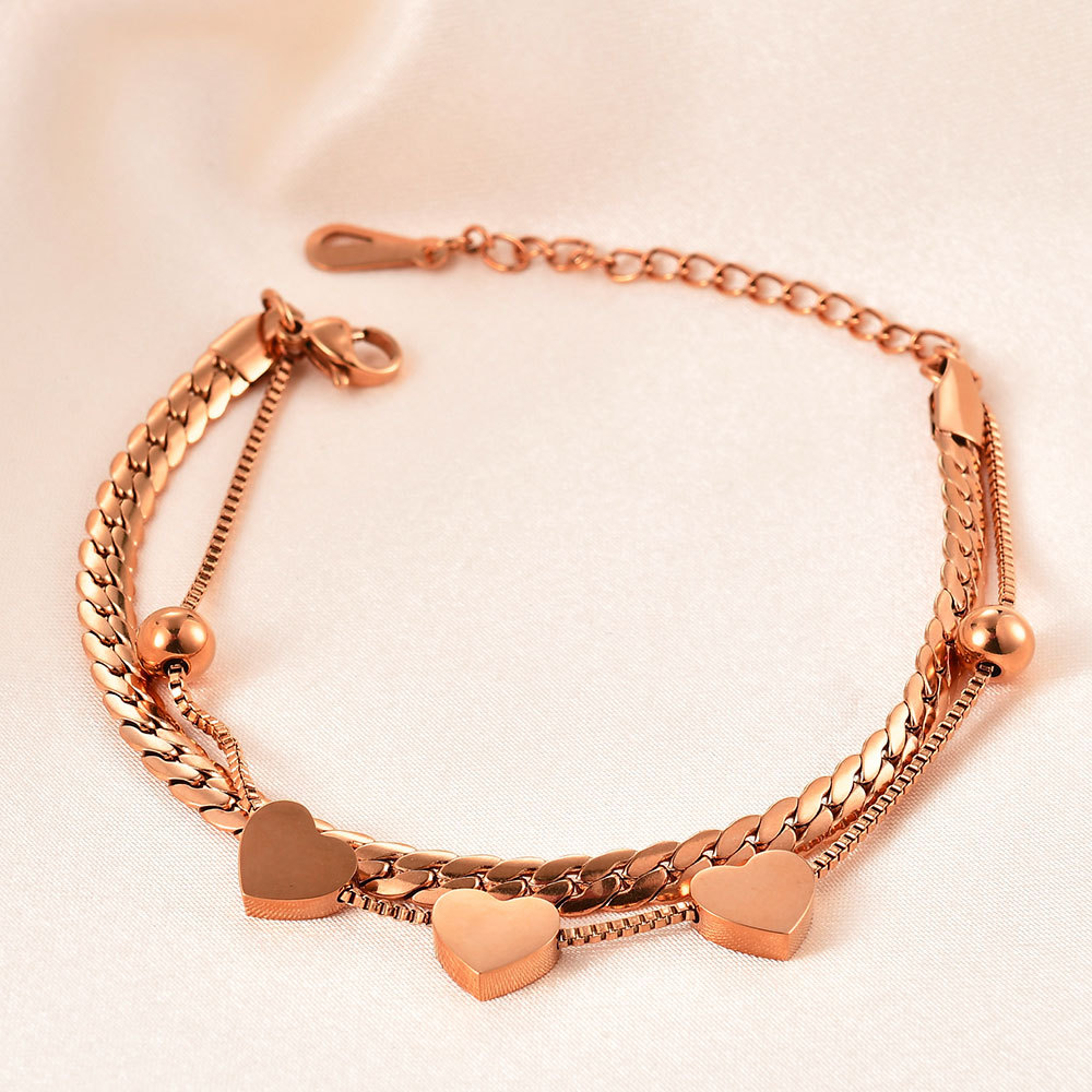 Simple style Heart-shaped stitching chian Titanium Steel Double Layer Bracelet