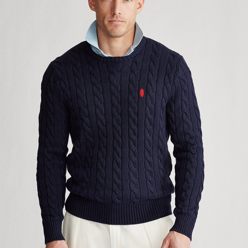 Autumn and Winter Men's Crewneck Sweater Sweater Men's Youth Business Casual Slim-fit Pullover Twist Blended Cotton Sweater