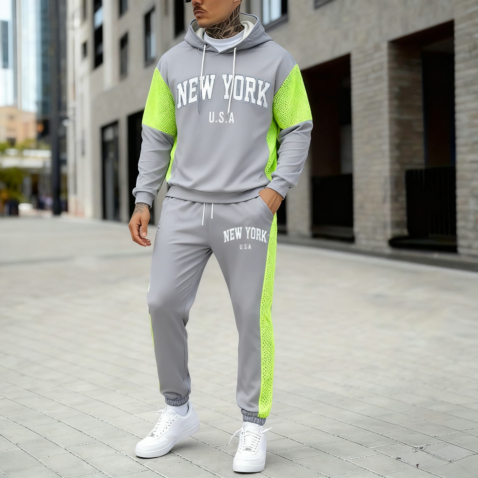 Ensemble sweat à capuche et jogging homme effet denim noir_voghion.com
