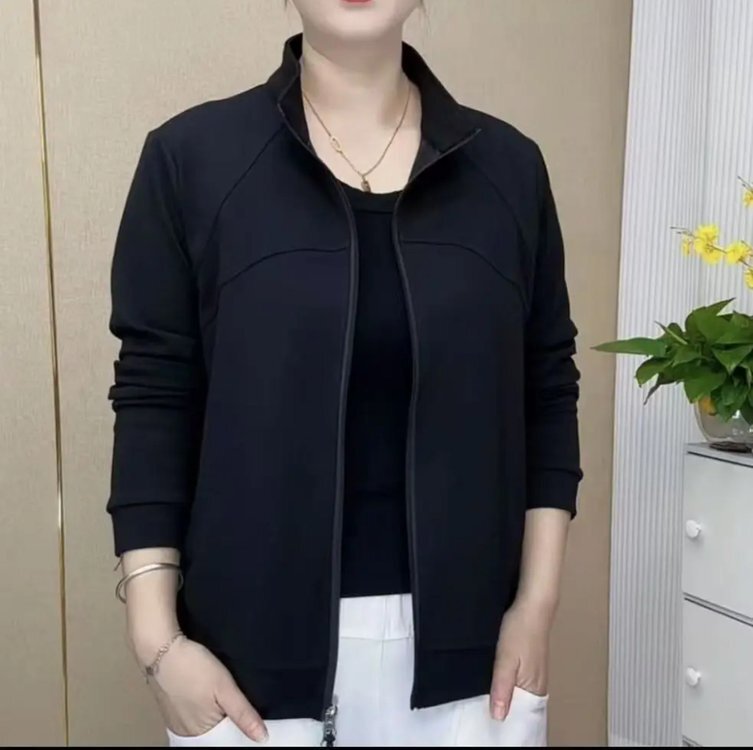 一件代发直播爆款2025春秋季立领双拉链大码妈妈装外套女显瘦上衣|undefined