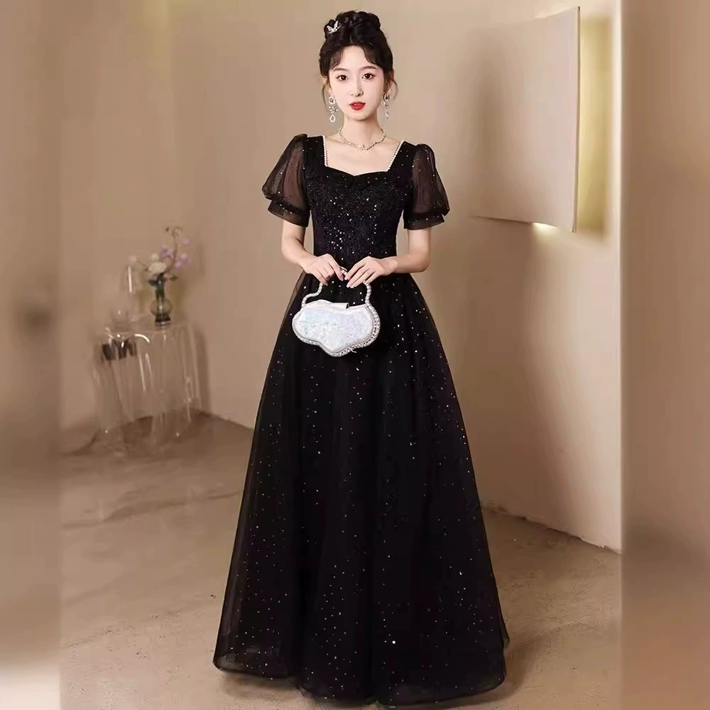 Черное вечернее платье, модные ногтевые блестки/ sequins? для учащихся начальной школы, новая коллекция, яркий цепляющий стиль