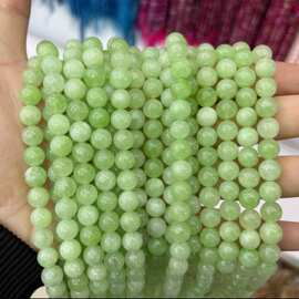 优化天然石橄榄绿手工串珠diy半成品圆珠子散珠配饰配件工厂直销
