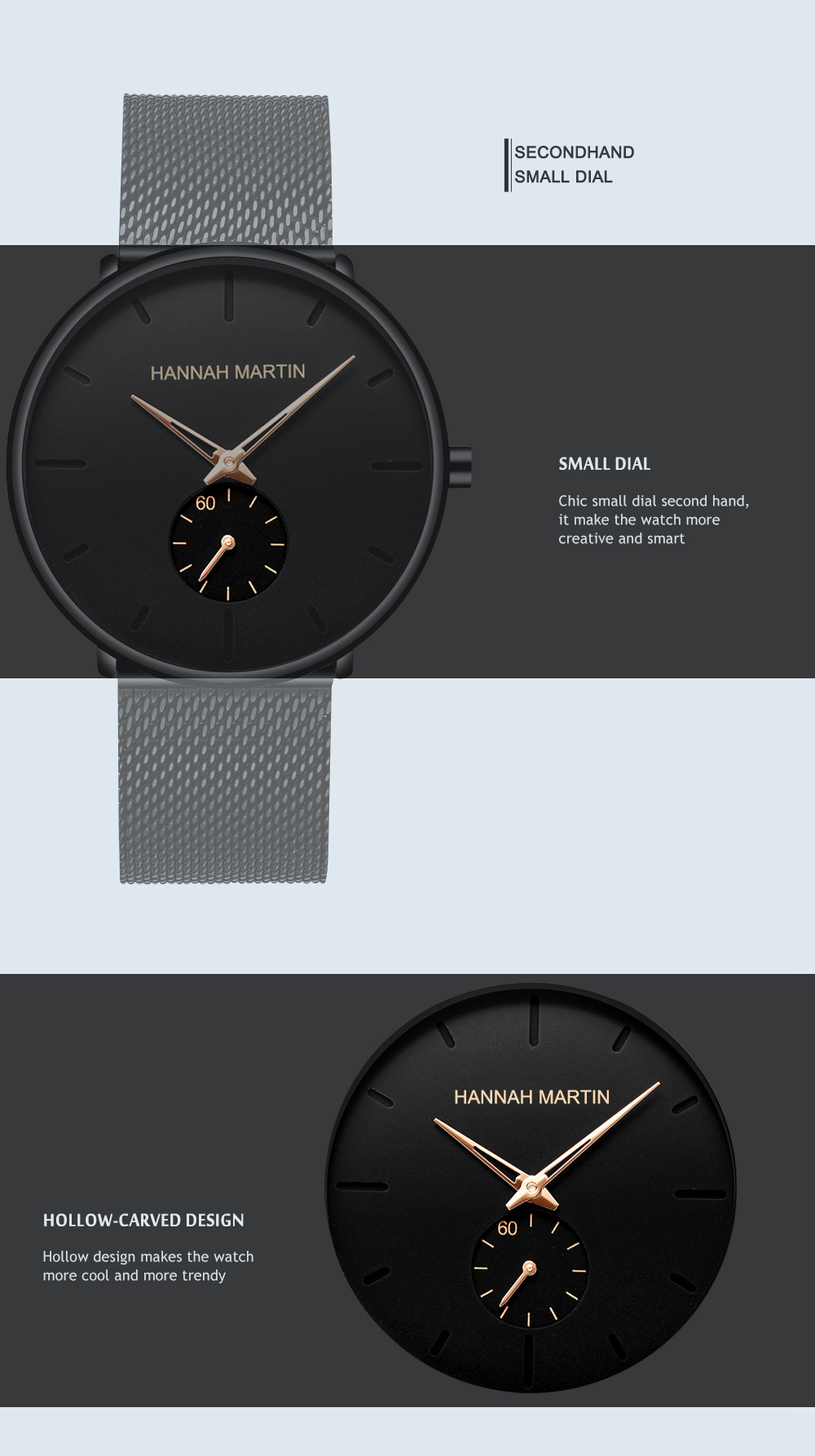 Popular  Men's Casual Versatile Hannah Martin Quartz Watch Steel Band Black Watch Trendy Sports Watch_voghion.com