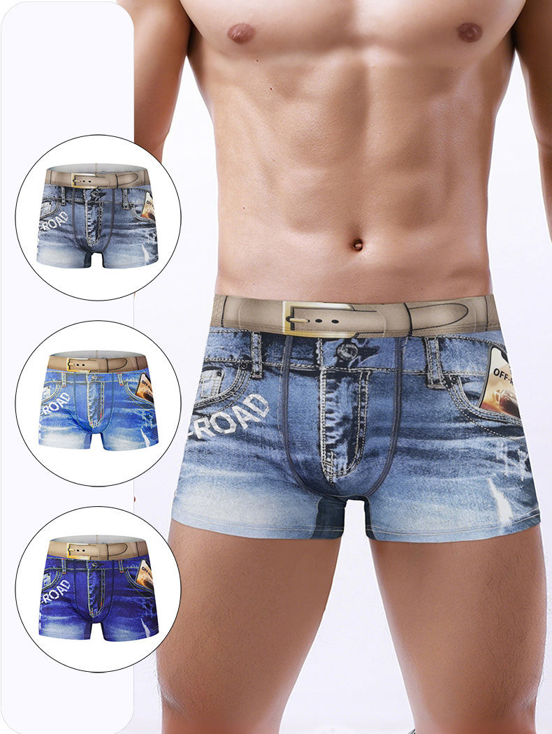 Boxer uomo trendy stampa denim con dettaglio cintura_voghion.com