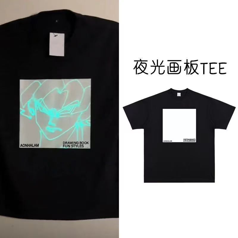 Trendy Graffiti Luminous Sketchpad Pure Cotton Couples Short-sleeved Summer Explosions Simple Printing Lazy Style Personality Tide Trendy Graffiti Luminous Sketchpad Pure Cotton Couples Short-sleeved Summer Explosions Simple Printing Lazy Style Personality Tide