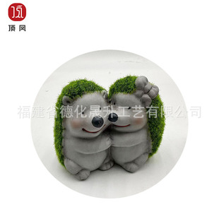 Valentine's Day Moss Flocking Design Couple Hedgehog Cement Crafts Garden Garden Decoration Statue