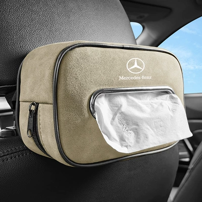 class C- class E-class GLC – Car tissue box/set - mercedes-benz-beige-metal-paper-mouth-suede