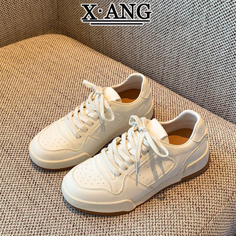 First-Layer Cowhide Lace-Up Thick-Soled White Sneakers for Women, 2026 New Versatile Simple Casual Sports Shoes