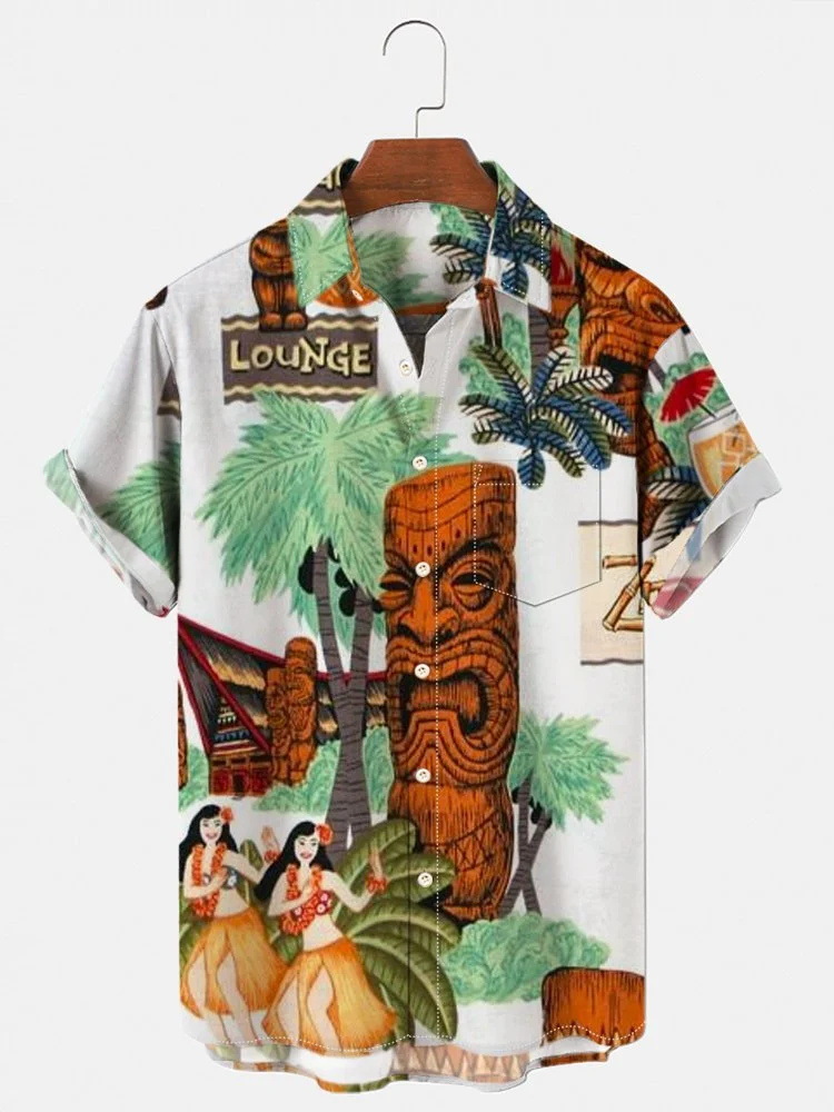 Estación independiente transfronteriza verano nueva camisa impresa digital para hombres tendencia de moda top hawaiano de solapa de manga corta