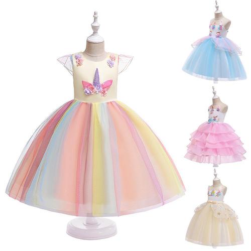 Amazon European and American Children's Dress Gown Costume Unicorn Dress, Children's Halloween Costume Performance Dress