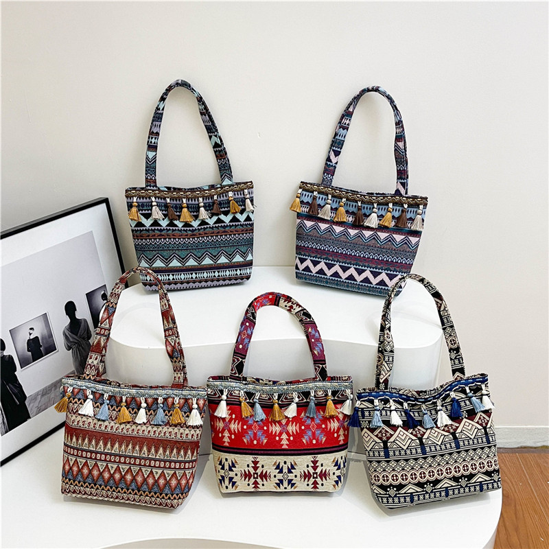 Chaozhou mujeres estampación nacional bolsa de lino 2025 primavera nueva bolsa de mano de gran capacidad bolsa de hombro flange image 1
