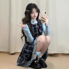 甜美格子背心连衣裙子女2025早秋季新款小个子韩系穿搭学院风套装