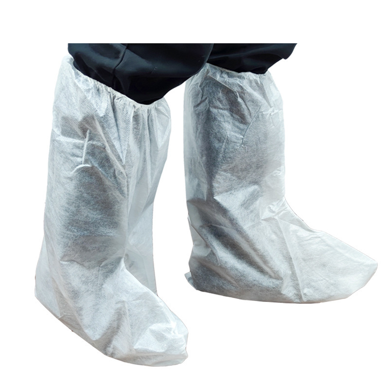 Cubierta de zapato alargada desechable PP PE laminado película transpirable tela no tejida cubierta de botas impermeable de doble gluten correa de cintura alta