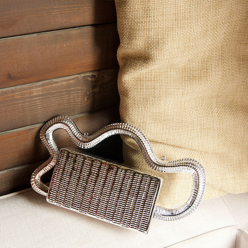 Trendy Metallic Woven Basket-Style Square Mini Bag - Niche Designer Creative Evening Clutch - Thumbnail 4