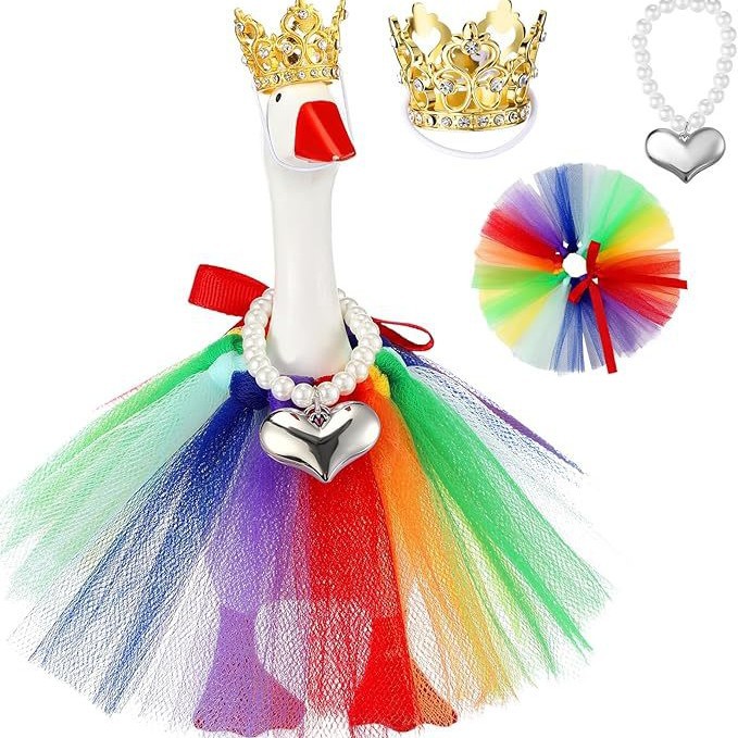 Desktop Little Goose Crown Hat Colorful Gauze Skirt Love Necklace Set Valentine's Day Pet Little Hat Decoration Props