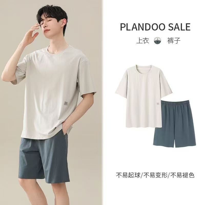 Summer Men's Pajamas, Modal Short-Sleeved Shorts Set, Loose, Thin, Casual, Round-Neck Home Clothes That Can Be Worn Outside
