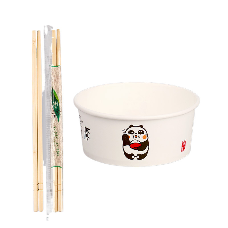 Tazón desechable de papel, tazón engrosado, caja de comidas empaquetada, tazón de fideos de infusión doméstico, tazón comercial, conjunto de palillos, caja de comidas de 100 Hanhe