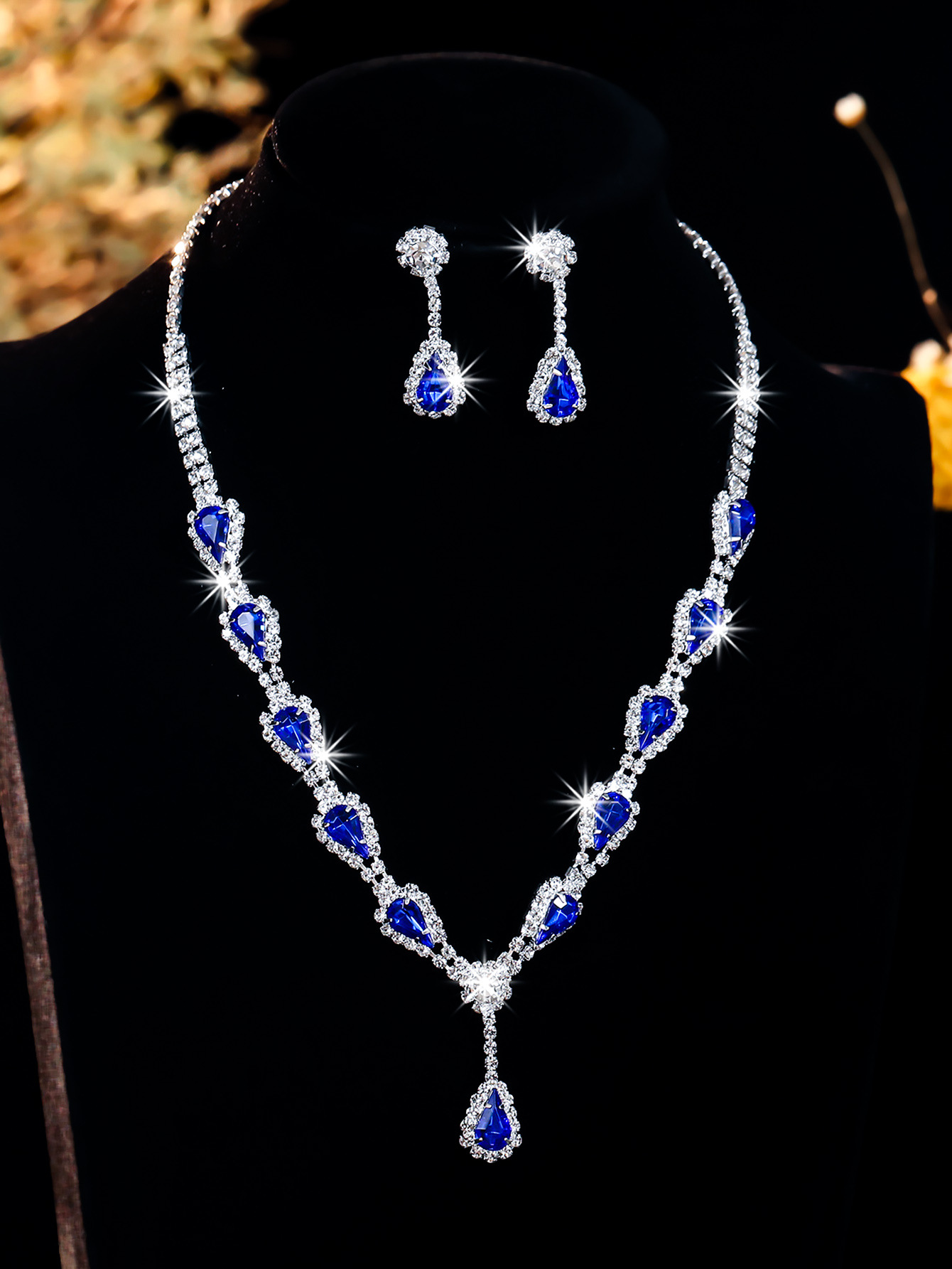 Conjunto de joias de noiva colar e brincos com strass luxo_voghion.com